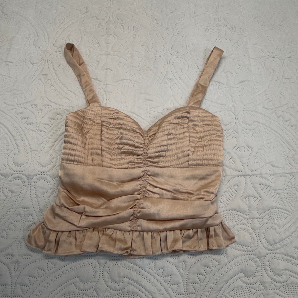 BOG Collective Womens Satin Ruched Smocked Back Cami Top Champagne XS NWT